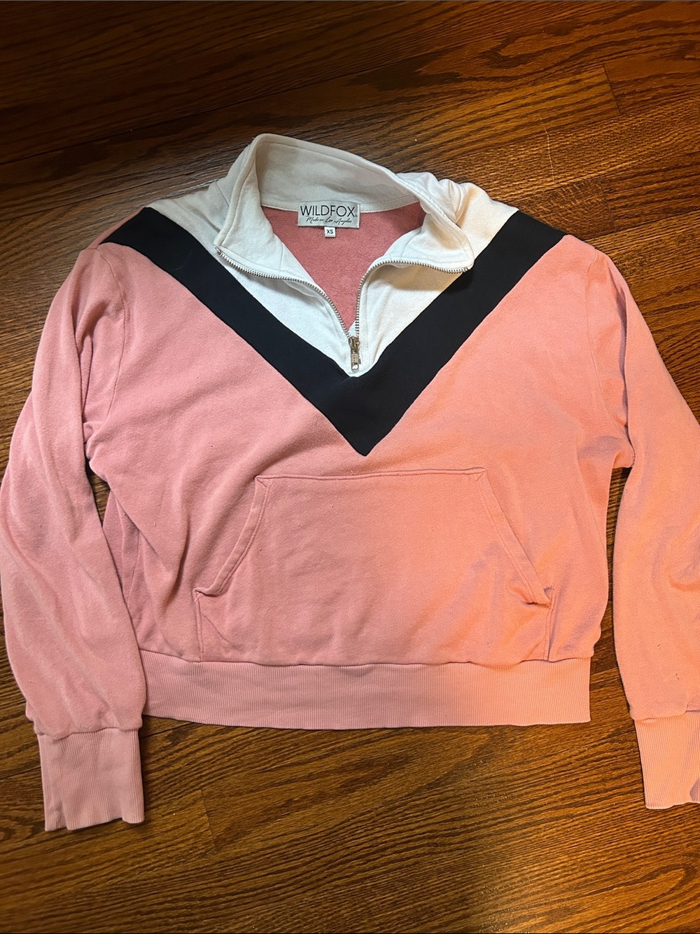 Wildfox Pink & Black Chevron Half-Zip Pullover with White Collar